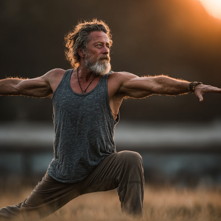 Група людей старшого віку займається йогою